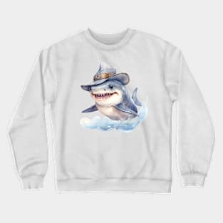 Great White Shark Wearing a Cowboy Hat Crewneck Sweatshirt